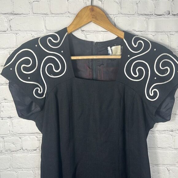 Jessica Howard Vintage 80s Black Evening Cocktail Dress size 6 Made in USA Linen - Picture 2 of 9